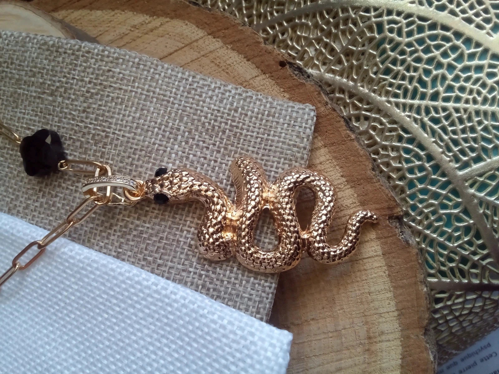 Collier serpent et pierre trèfle obsidienne noire 🖤. – photo 3